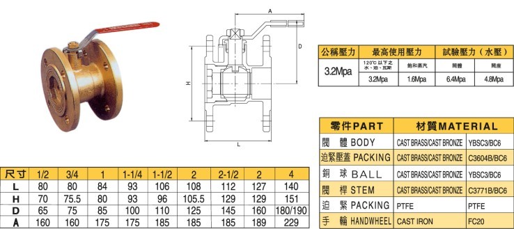 台湾富山FS阀门系列 > 台湾富山铜阀门 > FS203台湾富山黄铜法兰球阀